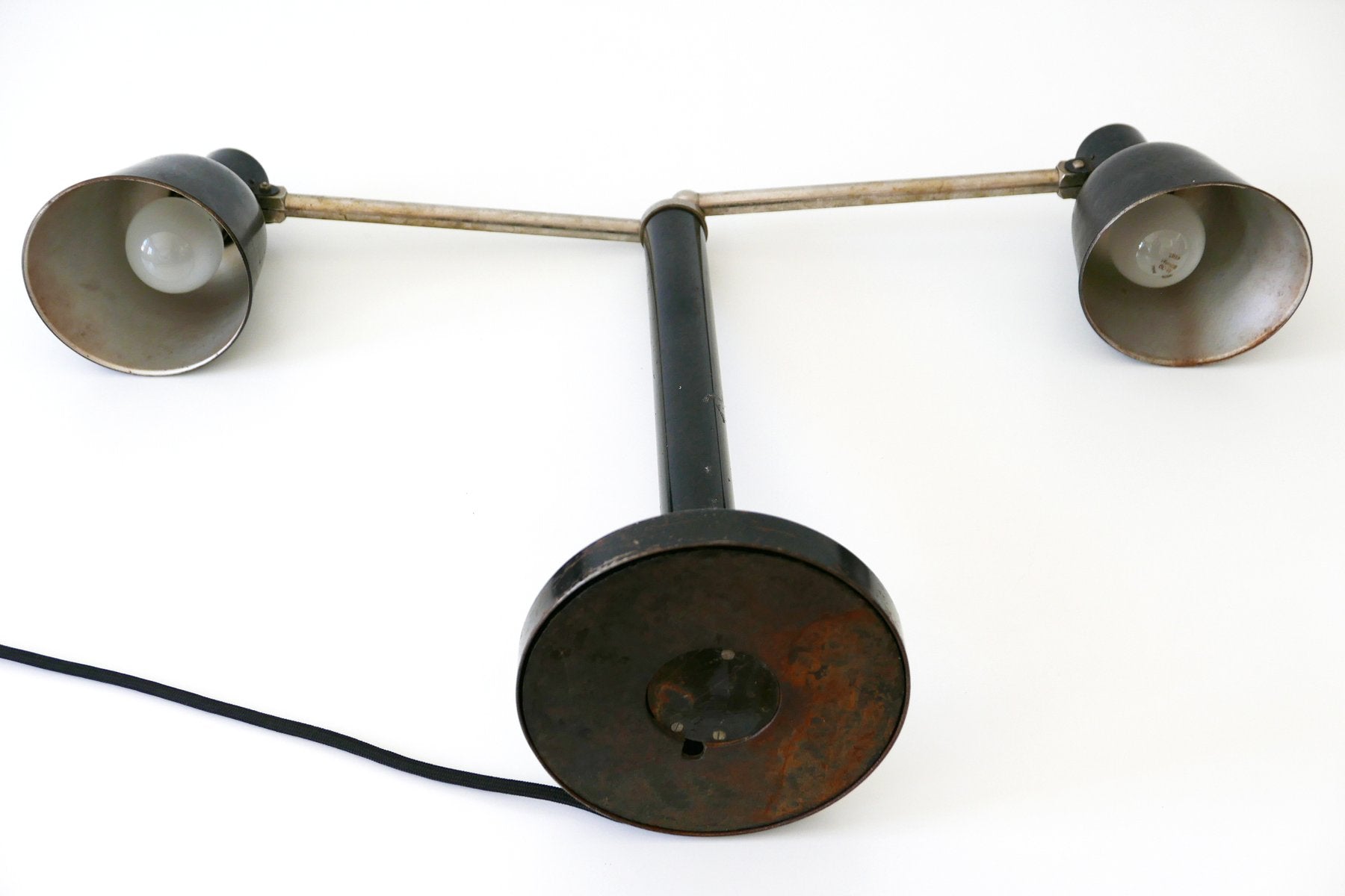 German Bauhaus Metal 2-Armed Table Lamp from Bünte und Remmler, 1920s