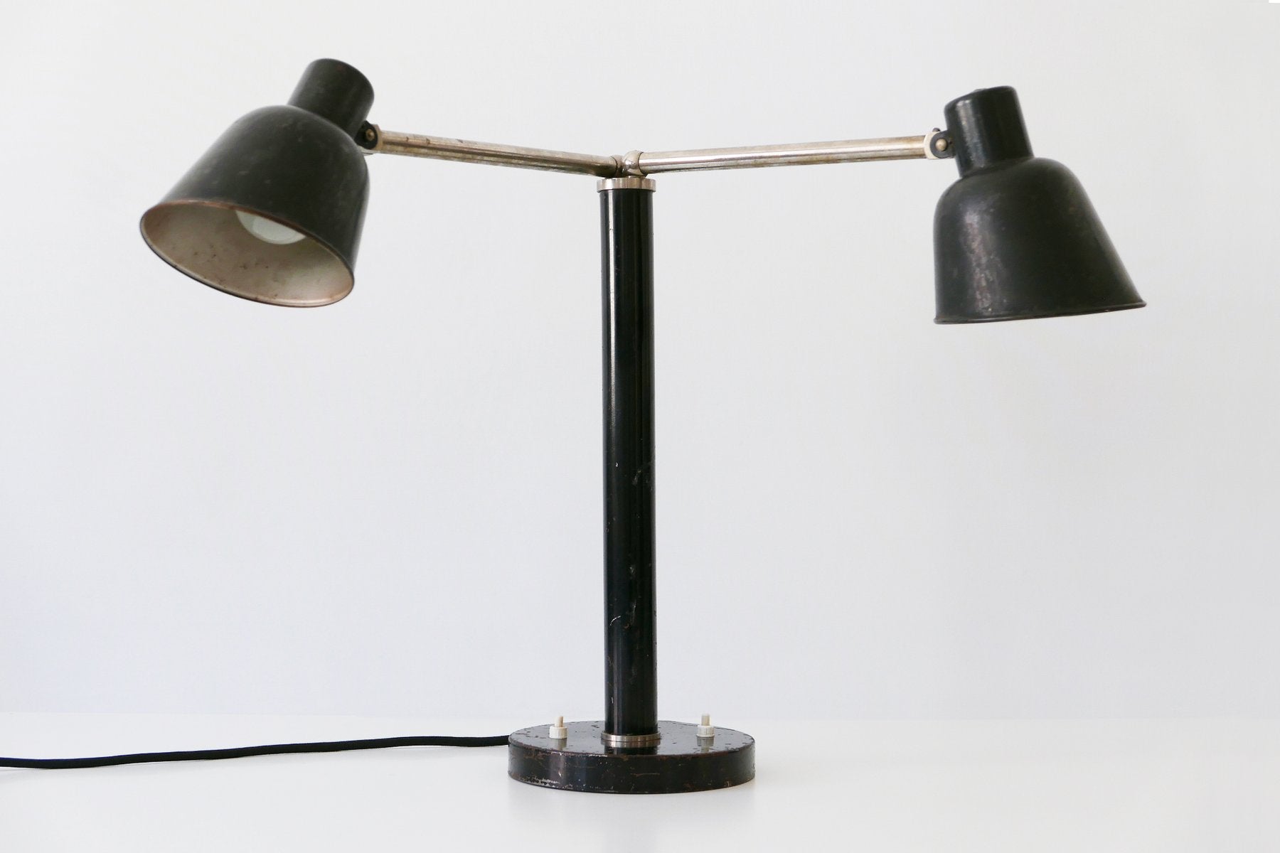 German Bauhaus Metal 2-Armed Table Lamp from Bünte und Remmler, 1920s