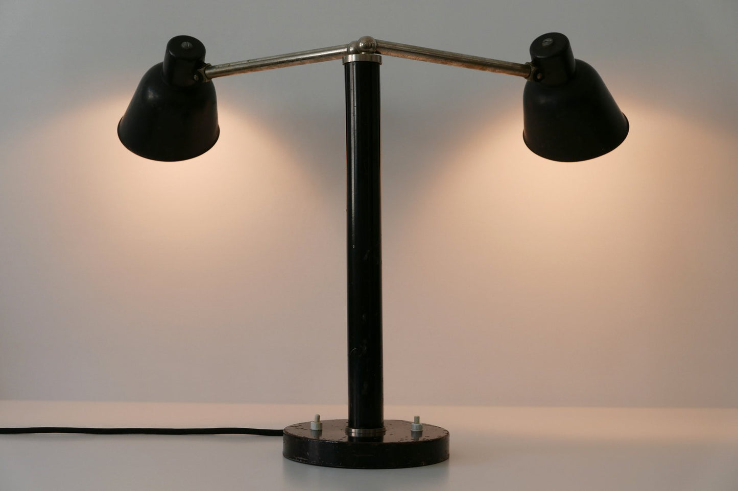 German Bauhaus Metal 2-Armed Table Lamp from Bünte und Remmler, 1920s