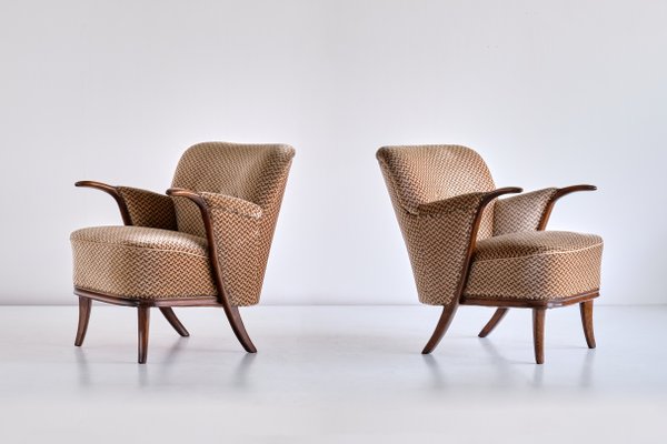 German Beech and Velvet Sculptural Armchairs by Adolf Wrenger, 1950s, Set of 2-FMT-1140625