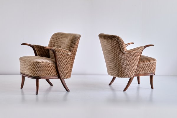 German Beech and Velvet Sculptural Armchairs by Adolf Wrenger, 1950s, Set of 2-FMT-1140625