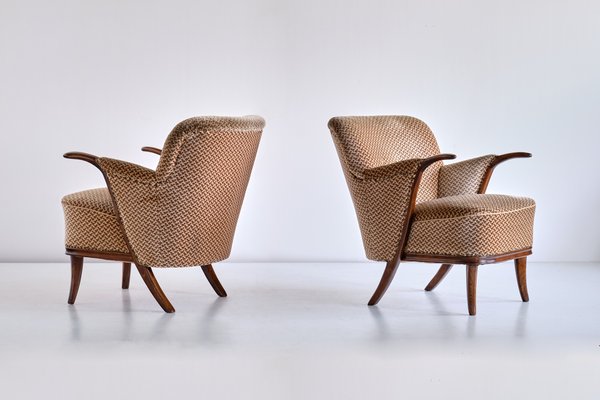 German Beech and Velvet Sculptural Armchairs by Adolf Wrenger, 1950s, Set of 2-FMT-1140625