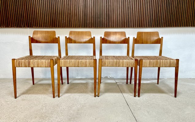 German Beech and Wicker SE 119 Dining Chairs by Egon Eiermann for Wilde + Spieth, 1950s, Set of 4-JP-1354528