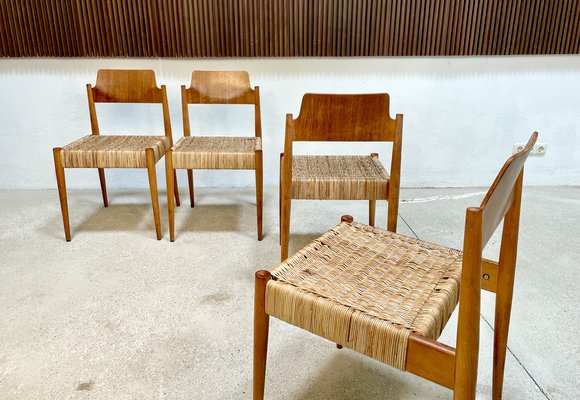 German Beech and Wicker SE 119 Dining Chairs by Egon Eiermann for Wilde + Spieth, 1950s, Set of 4-JP-1354528