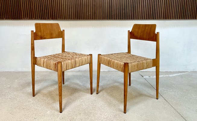 German Beech and Wicker SE 119 Dining Chairs by Egon Eiermann for Wilde + Spieth, 1950s, Set of 4-JP-1354528