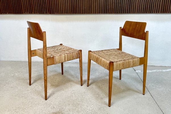 German Beech and Wicker SE 119 Dining Chairs by Egon Eiermann for Wilde + Spieth, 1950s, Set of 4-JP-1354528