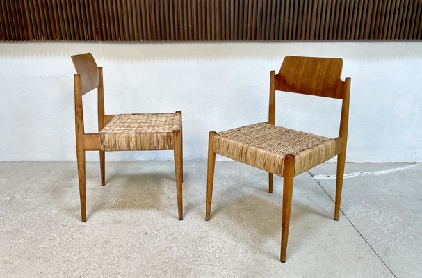 German Beech and Wicker SE 119 Dining Chairs by Egon Eiermann for Wilde + Spieth, 1950s, Set of 4-JP-1354528