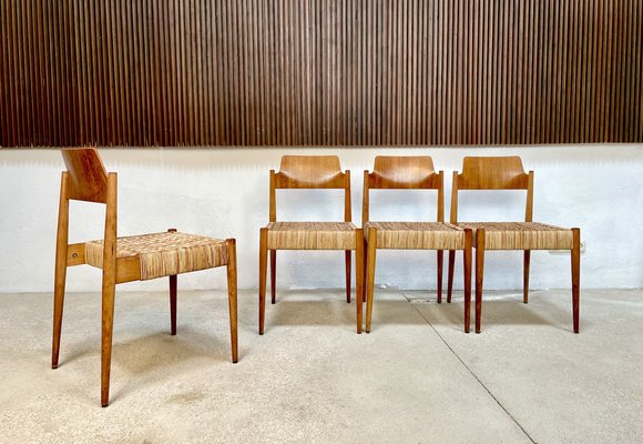 German Beech and Wicker SE 119 Dining Chairs by Egon Eiermann for Wilde + Spieth, 1950s, Set of 4-JP-1354528