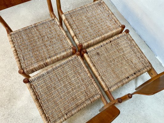 German Beech and Wicker SE 119 Dining Chairs by Egon Eiermann for Wilde + Spieth, 1950s, Set of 4-JP-1354528