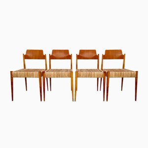 German Beech and Wicker SE 119 Dining Chairs by Egon Eiermann for Wilde + Spieth, 1950s, Set of 4-JP-1354528