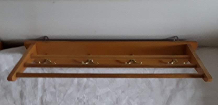 German Beech & Brass Wall Rack, 1960s-HOI-773386