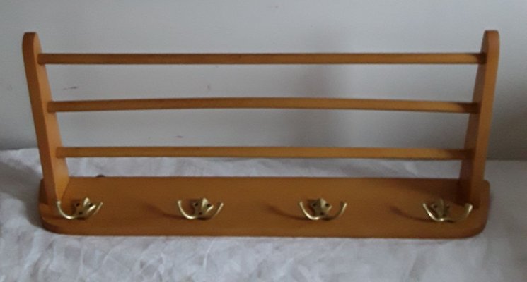 German Beech & Brass Wall Rack, 1960s-HOI-773386