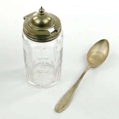 German Biedermeier Mustard Container with Spoon, 1930s, Set of 2-BKO-1801344