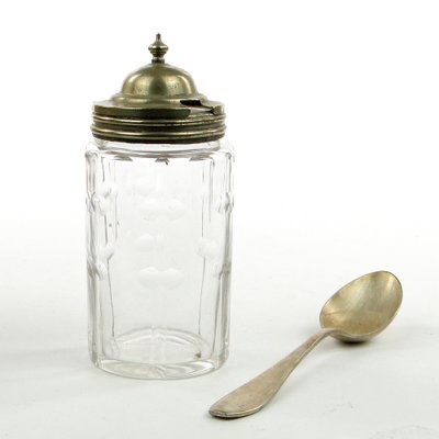 German Biedermeier Mustard Container with Spoon, 1930s, Set of 2-BKO-1801344