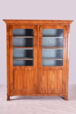 German Biedermeier Walnut Double Door Bookcase, 1830s-WHY-1767398