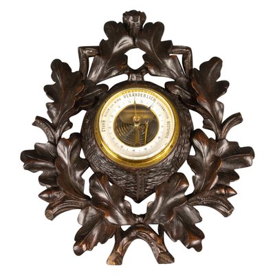 German Black Forest Barometer with Hand Carved Oak Leaves and Acorns, 1920s-KEG-1086506