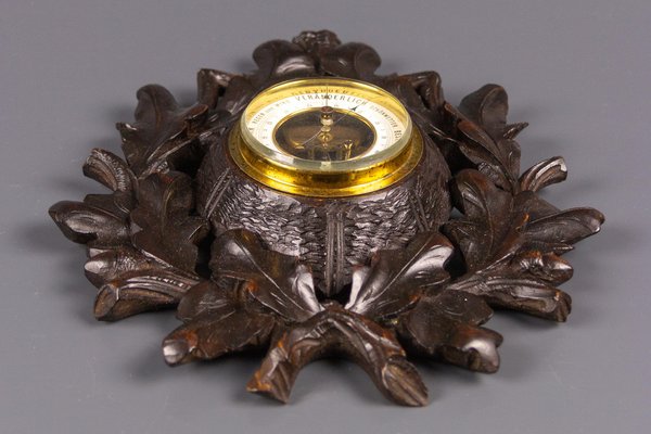 German Black Forest Barometer with Hand Carved Oak Leaves and Acorns, 1920s-KEG-1086506