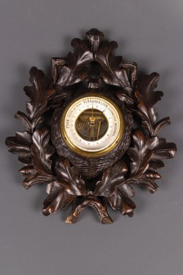 German Black Forest Barometer with Hand Carved Oak Leaves and Acorns, 1920s-KEG-1086506