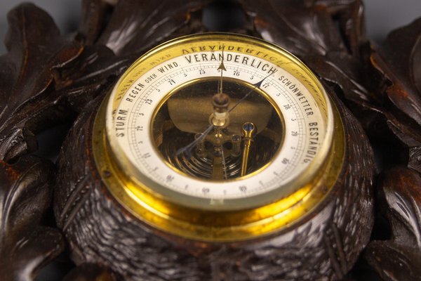 German Black Forest Barometer with Hand Carved Oak Leaves and Acorns, 1920s-KEG-1086506