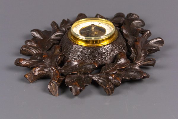 German Black Forest Barometer with Hand Carved Oak Leaves and Acorns, 1920s-KEG-1086506