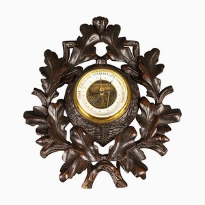 German Black Forest Barometer with Hand Carved Oak Leaves and Acorns, 1920s-KEG-1086506