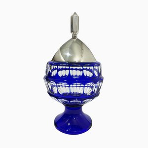 German Blue Bohemian Crystal Bowl with Silver Lid by Hermann Behrnd, Dresden-UCH-1224319