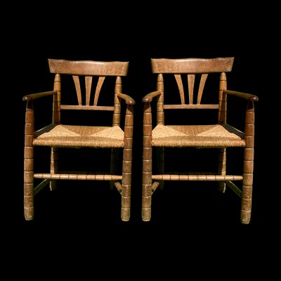 German Bobbin Turned Side Chairs with Rush Seats, Set of 2-BHG-1008756