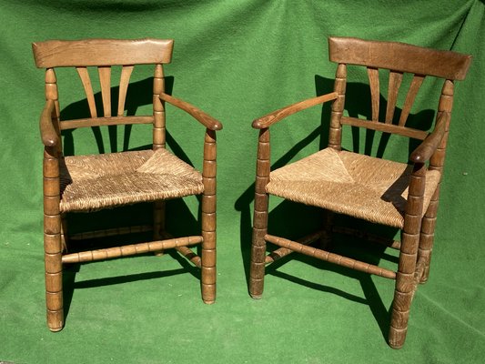 German Bobbin Turned Side Chairs with Rush Seats, Set of 2-BHG-1008756