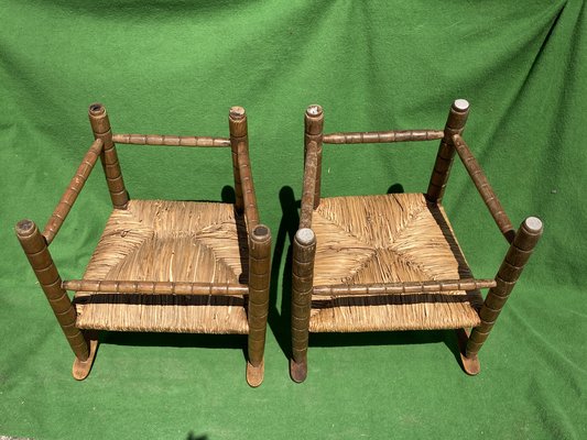 German Bobbin Turned Side Chairs with Rush Seats, Set of 2-BHG-1008756