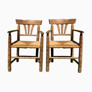 German Bobbin Turned Side Chairs with Rush Seats, Set of 2-BHG-1008756