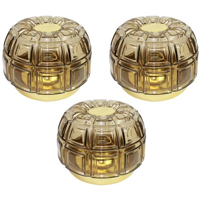 German Brass and Amber Glass Sconces or Flush Mount from Limburg, 1960s, Set of 2-UGR-1086133