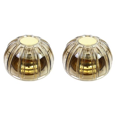 German Brass and Amber Glass Sconces or Flush Mount from Limburg, 1960s, Set of 2-UGR-1086078