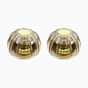 German Brass and Amber Glass Sconces or Flush Mount from Limburg, 1960s, Set of 2-UGR-1086078