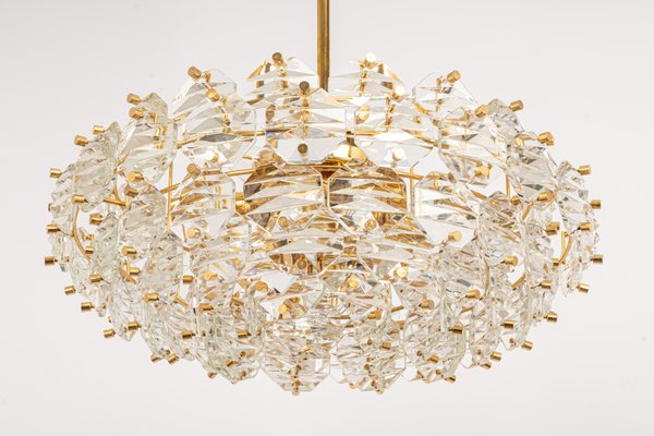 German Brass and Crystal Glass Chandelier from Kinkeldey, 1970s-UGR-1169035