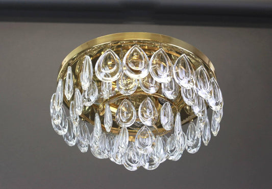 German Brass and Crystal Glass Flushmount by Palwa, 1970