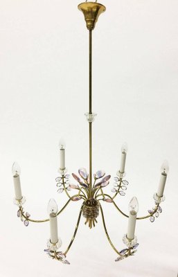 German Brass & Faceted Crystals Chandelier from Palwa, 1970s-UCH-1224779