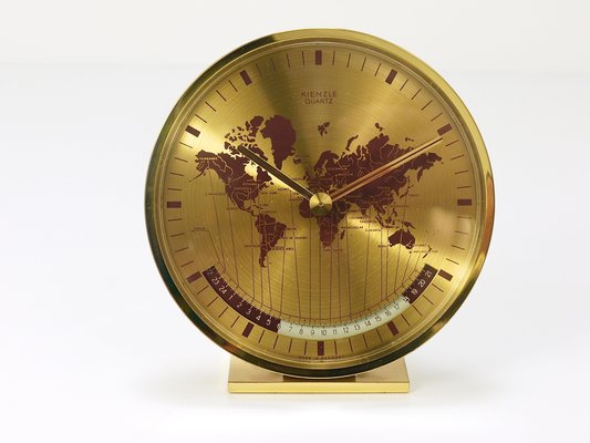 German Brass Table Clock by Wilhelm Kienzle, 1960s-MWV-1728648