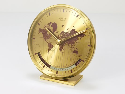 German Brass Table Clock by Wilhelm Kienzle, 1960s-MWV-1728648