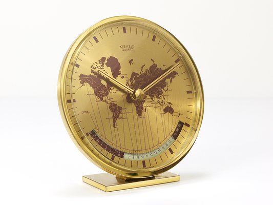 German Brass Table Clock by Wilhelm Kienzle, 1960s-MWV-1728648