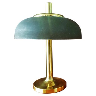 German Brass With Brown Umbrella Table Lamp from Hillebrand Lighting, 1960s-POM-1081483