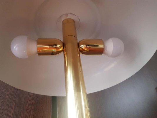 German Brass With Brown Umbrella Table Lamp from Hillebrand Lighting, 1960s-POM-1081483