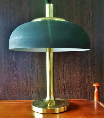 German Brass With Brown Umbrella Table Lamp from Hillebrand Lighting, 1960s-POM-1081483