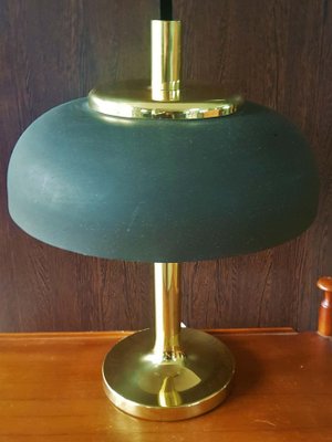 German Brass With Brown Umbrella Table Lamp from Hillebrand Lighting, 1960s-POM-1081483