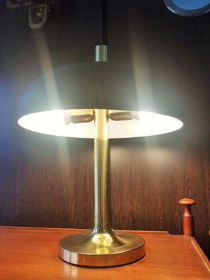 German Brass With Brown Umbrella Table Lamp from Hillebrand Lighting, 1960s-POM-1081483