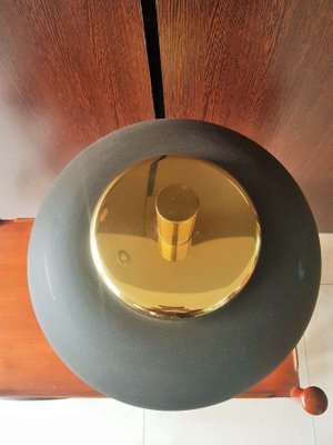 German Brass With Brown Umbrella Table Lamp from Hillebrand Lighting, 1960s-POM-1081483