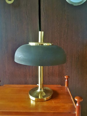 German Brass With Brown Umbrella Table Lamp from Hillebrand Lighting, 1960s-POM-1081483