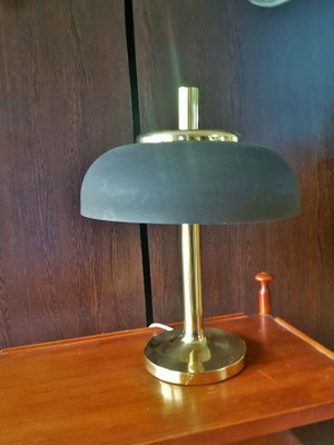 German Brass With Brown Umbrella Table Lamp from Hillebrand Lighting, 1960s-POM-1081483