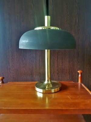 German Brass With Brown Umbrella Table Lamp from Hillebrand Lighting, 1960s-POM-1081483