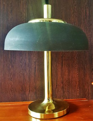 German Brass With Brown Umbrella Table Lamp from Hillebrand Lighting, 1960s-POM-1081483