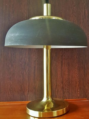 German Brass With Brown Umbrella Table Lamp from Hillebrand Lighting, 1960s-POM-1081483